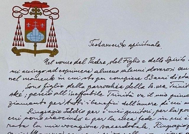 Duchovný testament kardinála Jozefa Tomka, ktorý napísal vlastnou rukou